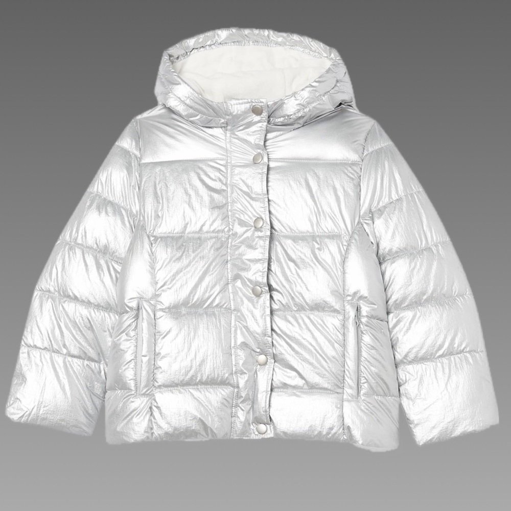 NWT Amazon Essentials Girls Heavyweight Hooded Puffer Jacket Silver XL‎